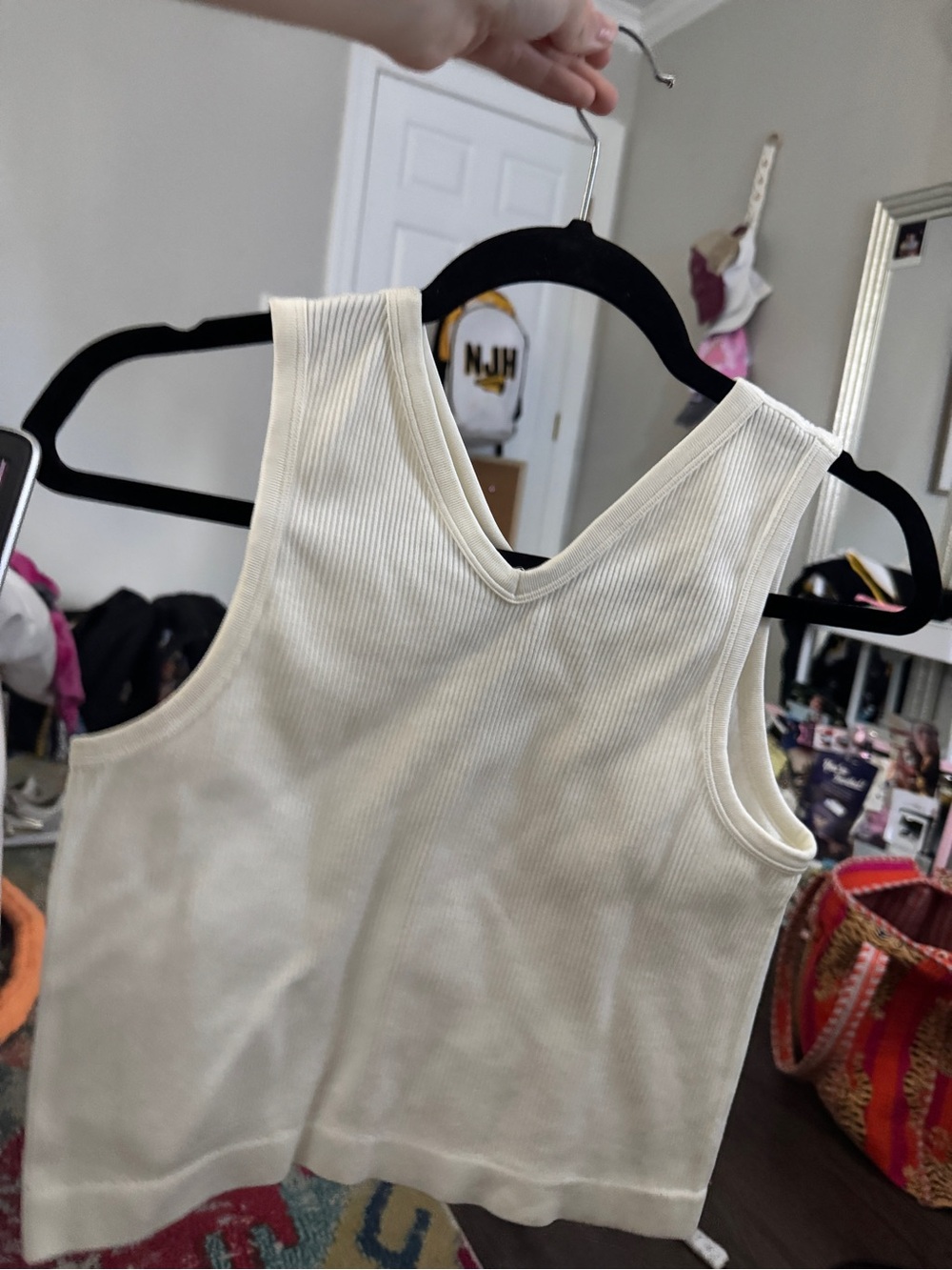 GB girls Cream Ribbed V-Neck Tank Top